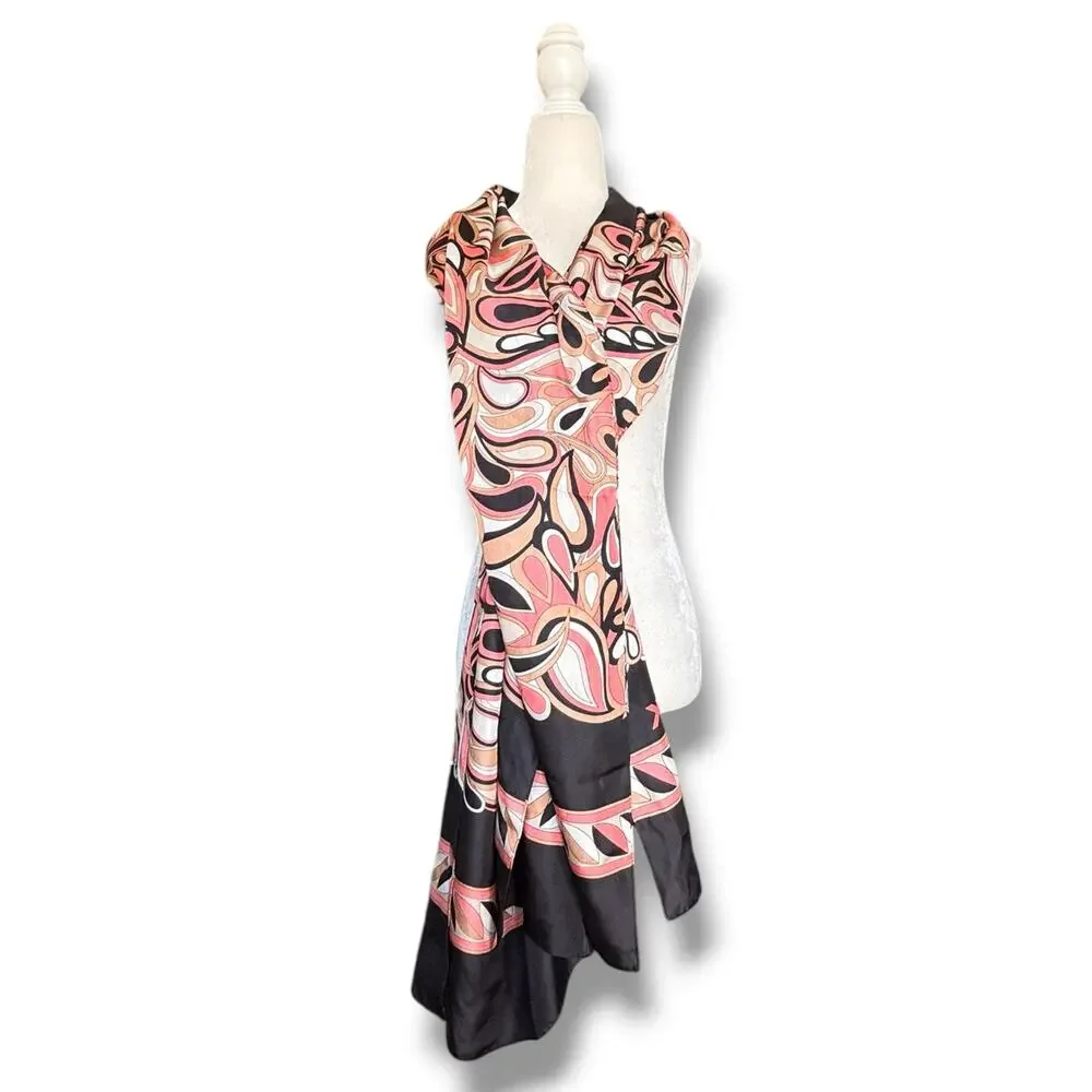 Michael Kors Abstract Mod‎ Print Satin Scarf Wrap Shawl Black Pink Euro Summer